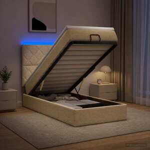 Imagine vidaXL Pat Ottoman cu Saltea și LED Crem 90 x 190 cm Țesătură