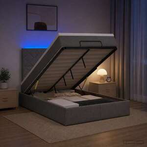 Imagine vidaXL Pat Ottoman cu Saltea și LED Gri închis 120 x 190 cm Țesătură