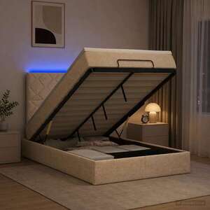 Imagine vidaXL Pat Ottoman cu Saltea și LED Crem 120 x 190 cm Țesătură