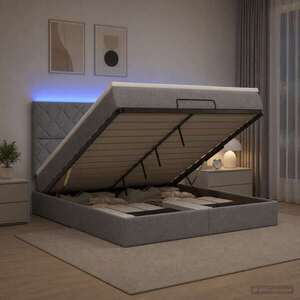 Imagine vidaXL Pat Ottoman cu Saltea și LED Gri deschis 140 x 190 cm Țesătură