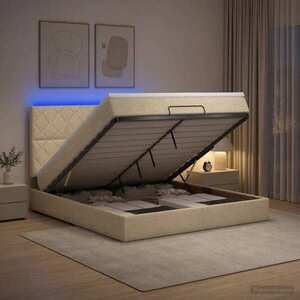 Imagine vidaXL Pat Ottoman cu Saltea și LED Crem 180 x 200 cm Țesătură