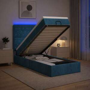 Imagine vidaXL Pat Ottoman cu Saltea și LED Albastru închis 80 x 200 cm