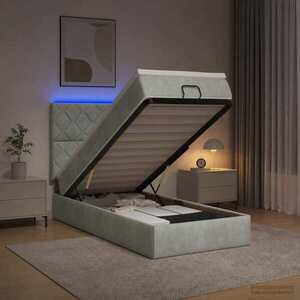 Imagine vidaXL Pat Ottoman cu Saltea și LED Gri deschis 80 x 200 cm Catifea