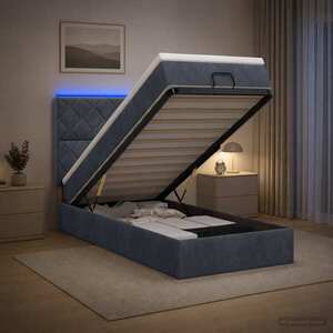Imagine vidaXL Pat Ottoman cu Saltea și LED Gri închis 80 x 200 cm Catifea