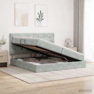 Imagine vidaXL Pat Ottoman cu Saltea și LED Gri deschis 200 x 200 cm Catifea