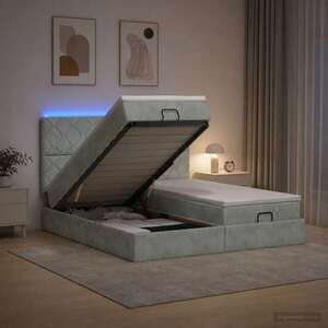 Imagine vidaXL Pat Ottoman cu Saltea și LED Gri deschis 160 x 200 cm Catifea