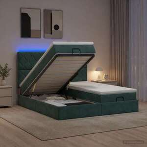 Imagine vidaXL Pat Ottoman cu Saltea și LED Verde închis 160 x 200 cm Catifea