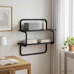 Imagine vidaXL Raft de perete cu 2 niveluri Stejar Negru 60 x 24, 5 x 61 cm