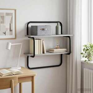 Imagine vidaXL Raft de perete cu 2 niveluri Sonoma gri 60 x 24, 5 x 61 cm