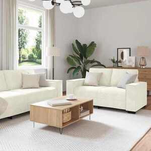 Imagine vidaXL Set de canapele cu perne, 3 piese, crem, catifea