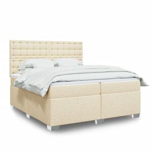 Imagine vidaXL Pat box spring cu saltea, crem, 200x200 cm, textil