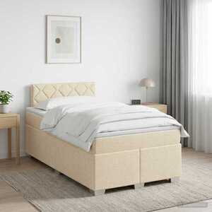 Imagine vidaXL Pat boxspring cu saltea cu headboard Crem 120 x 190 cm Țesătură