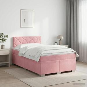 Imagine vidaXL Pat boxspring cu saltea cu headboard Roz 120 x 190 cm Catifea