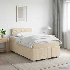 Imagine vidaXL Pat boxspring cu saltea cu headboard Crem 120 x 190 cm Țesătură