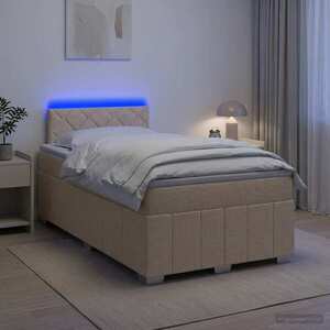 Imagine vidaXL Pat boxspring cu saltea cu benzi LED Crem 120 x 190 cm Țesătură
