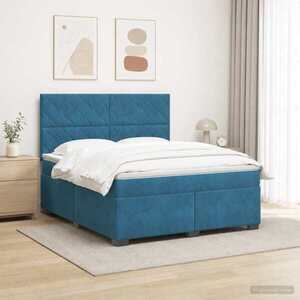 Imagine vidaXL Pat boxspring cu saltea albastru 180 x 200 cm Catifea