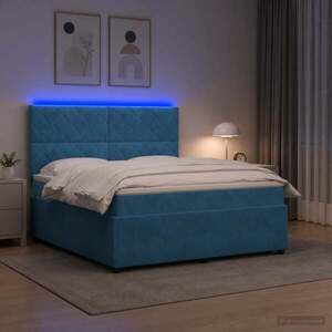 Imagine vidaXL Pat cu arcuri LED și saltea albastru 180 x 200 cm Catifea