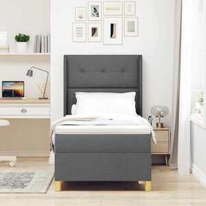 Imagine vidaXL Pat cu arcuri cu headboard Gri închis 90 x 200 cm țesătură