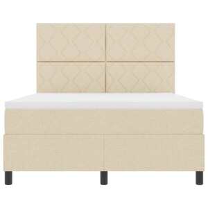 Imagine vidaXL Pat cu arcuri cu benzi LED Crem 160 x 200 cm țesătură