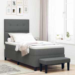 Imagine vidaXL Pat cu arcuri cu headboard Gri închis 90 x 200 cm țesătură