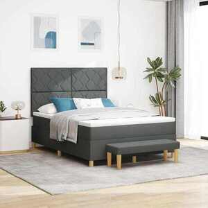 Imagine vidaXL Pat cu arcuri cu headboard Gri închis 190 x 140 cm țesătură