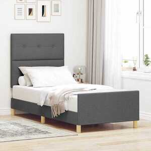 Imagine vidaXL Cadru de pat cu headboard Gri închis 90 x 200 cm țesătură