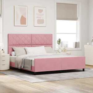 Imagine vidaXL Pat cu arcuri cu headboard Roz 180 x 200 cm Catifea