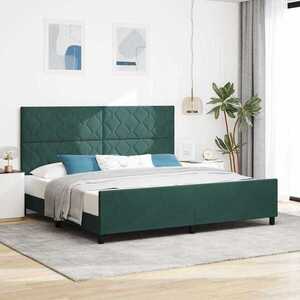 Imagine vidaXL Pat cu arcuri cu headboard Verde închis 200 x 200 cm Catifea