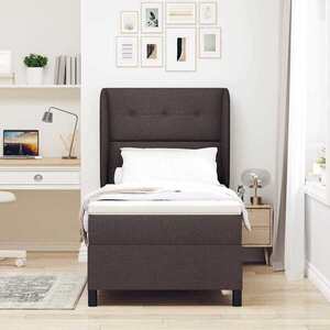 Imagine vidaXL Pat cu arcuri cu headboard Maro închis 100 x 200 cm țesătură