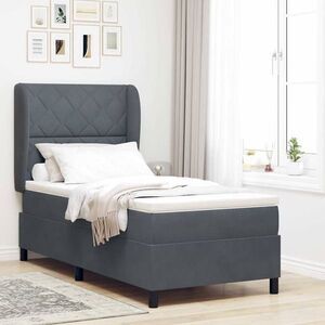 Imagine vidaXL Pat cu arcuri cu headboard Gri închis 200 x 100 cm Catifea
