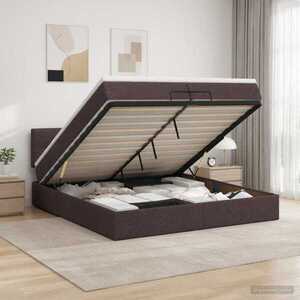 Imagine vidaXL Pat ottoman cu saltea Maro închis 200 x 200 cm Țesătură