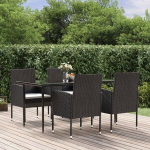Imagine vidaXL Set mobilier de grădină cu perne, 5 piese, negru, poliratan