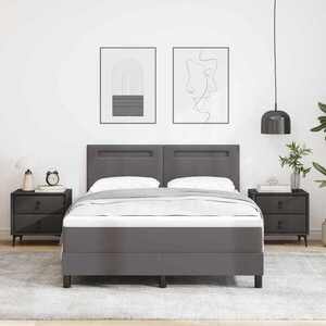 Imagine vidaXL Pat cu arcuri cu saltea Gri 140 x 200 cm Piele artificială