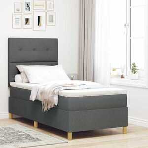 Imagine vidaXL Pat cu arcuri cu headboard Gri închis 90 x 200 cm țesătură