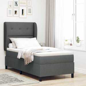 Imagine vidaXL Pat cu arcuri cu headboard Gri închis 90 x 190 cm țesătură