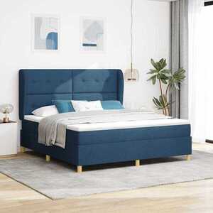 Imagine vidaXL Pat cu arcuri cu headboard albastru 200 x 180 cm țesătură