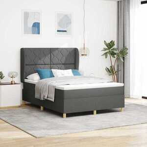 Imagine vidaXL Pat cu arcuri cu headboard Gri închis 200 x 140 cm țesătură