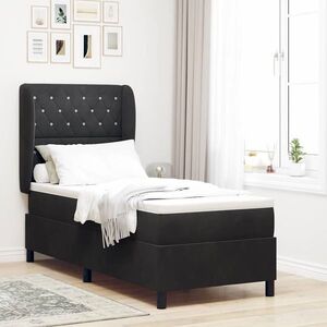 Imagine vidaXL Pat cu arcuri cu saltea cu headboard Negru 200 x 80 cm Catifea