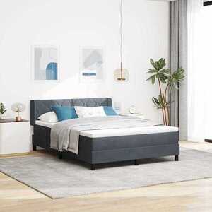 Imagine vidaXL Pat cu arcuri cu headboard Gri închis 190 x 140 cm Catifea