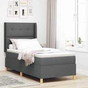 Imagine vidaXL Pat cu arcuri cu headboard Gri închis 90 x 190 cm țesătură