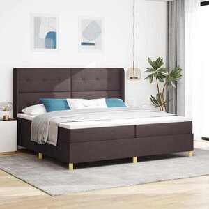 Imagine vidaXL Pat cu arcuri cu headboard Maro închis 200 x 200 cm țesătură