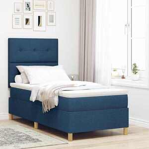 Imagine vidaXL Pat cu arc LED cu headboard albastru 90 x 200 cm țesătură
