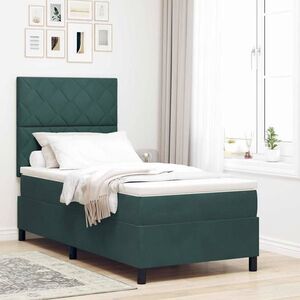 Imagine vidaXL Pat cu arc LED cu headboard Verde închis 100 x 200 cm Catifea