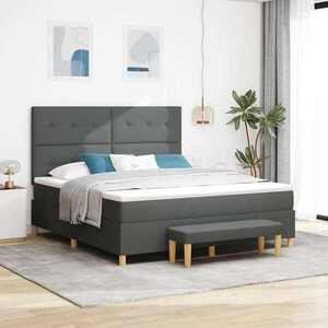Imagine vidaXL Pat cu arcuri cu headboard Gri închis 180 x 200 cm țesătură