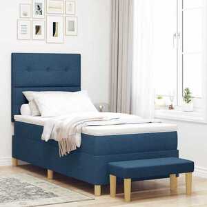 Imagine vidaXL Pat cu arcuri cu headboard albastru 190 x 90 cm țesătură