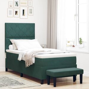 Imagine vidaXL Pat cu arcuri cu headboard Verde închis 200 x 90 cm Catifea