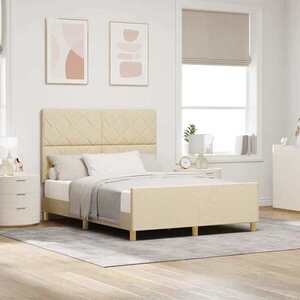 Imagine vidaXL Cadru de pat cu headboard Crem 160 x 200 cm țesătură