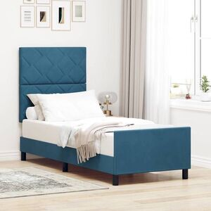 Imagine vidaXL Pat cu arcuri cu headboard Albastru închis 80 x 200 cm Catifea
