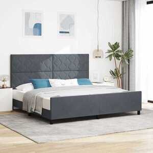 Imagine vidaXL Pat cu arcuri cu headboard Gri închis 200 x 200 cm Catifea