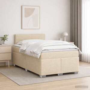 Imagine vidaXL Pat boxspring cu saltea cu headboard Crem 120 x 190 cm Țesătură